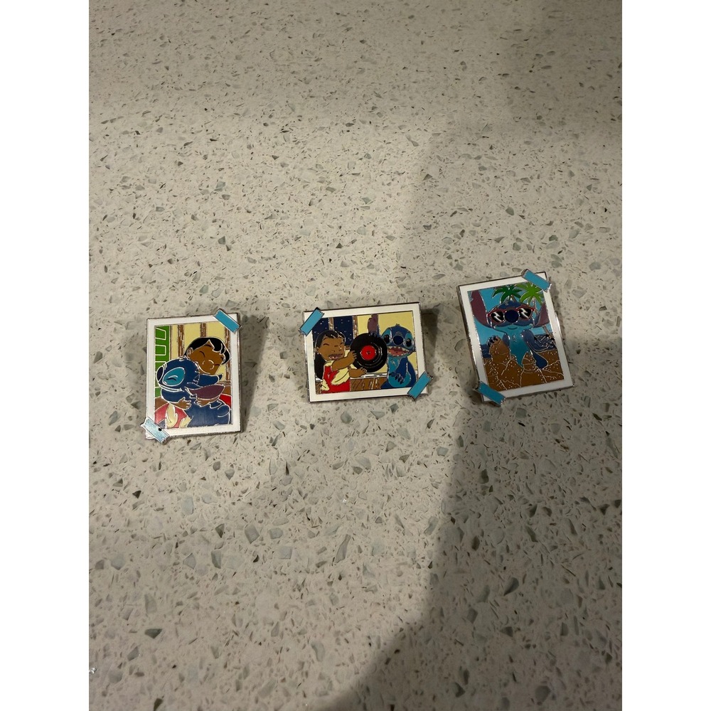 Disney Stitch 2024 Mystery Pins Lot of 3 - Sand Castle, Hugging, Music Record